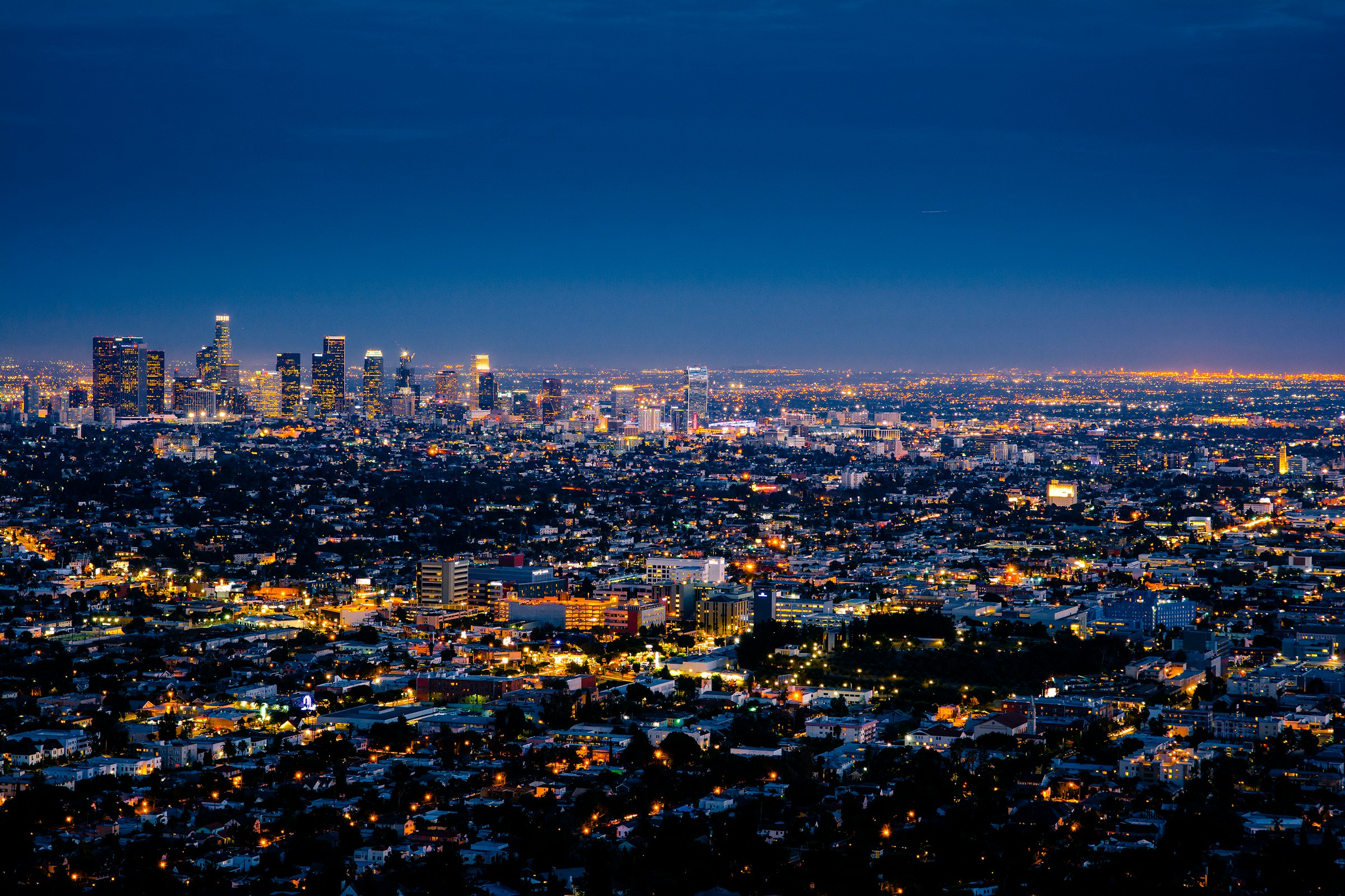 City skyline at dusk